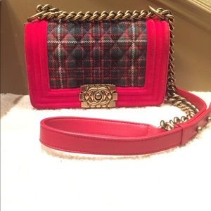 Chanel Paris-Edinburgh small velvet tartan boy bag